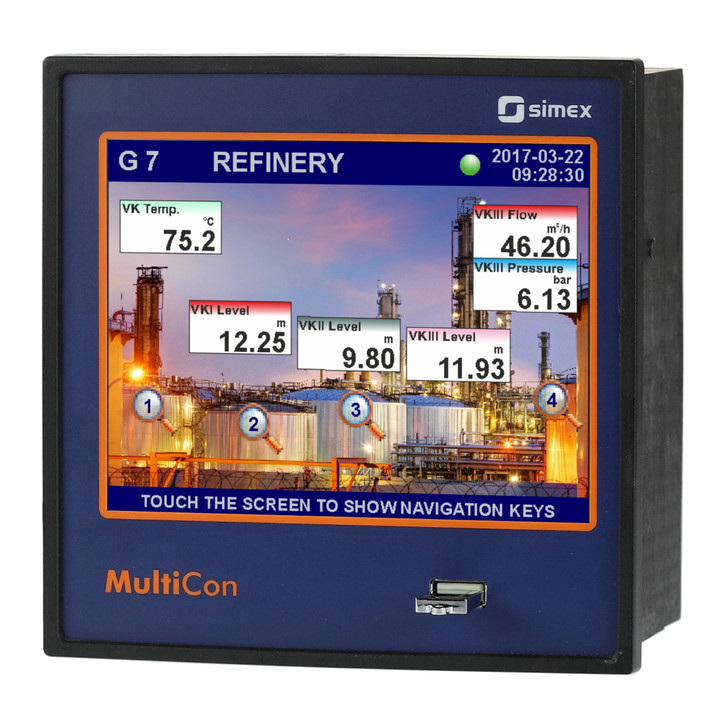 MultiCon CMC-141 제품 사진 — SCADA 스타일 공정 화면